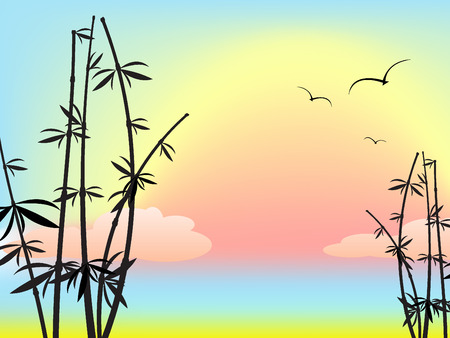 abstract illustration. landscape with sunset and bambooのイラスト素材