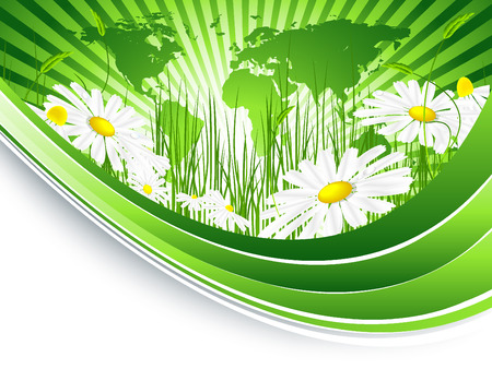 environmental concept with abstract meadow and world mapのイラスト素材