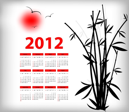 vector calendar with easern illustration for 2012 yearのイラスト素材