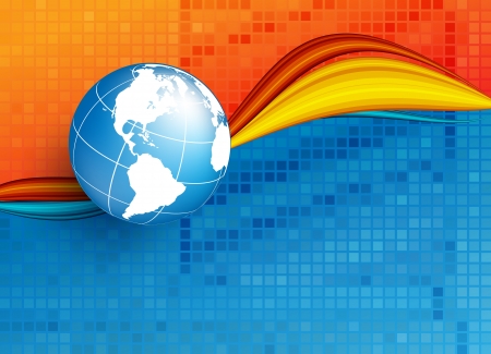 wavy background with copy space and globeのイラスト素材