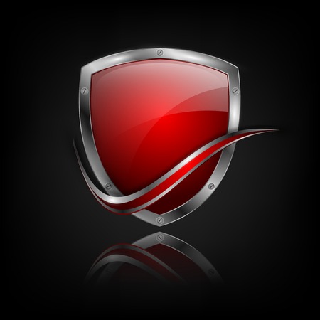 colorful shield with metallic border, bright curl and reflectionsのイラスト素材