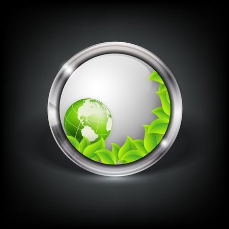 Vector web button with metallic border, globe and leaves. のイラスト素材