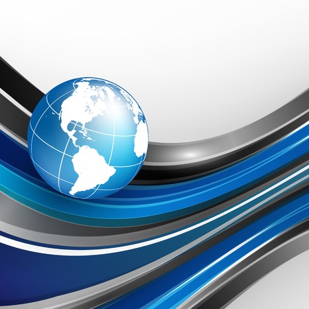 blue abstract vector background with wavy lines and globe. Eps10のイラスト素材
