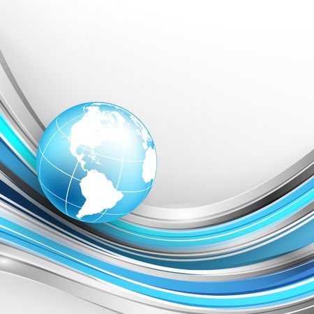 abstract vector background with wavy lines and globe. Eps10のイラスト素材