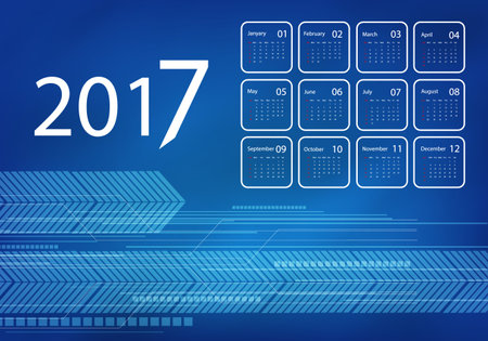 2017 vector calendar blue techno design.