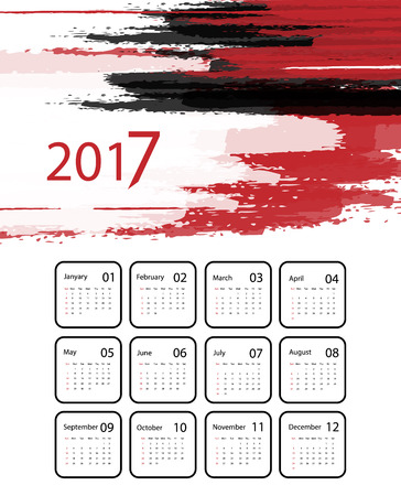 2017 vector calendar design. Grungy style work.  Elements for your design. Eps10のイラスト素材