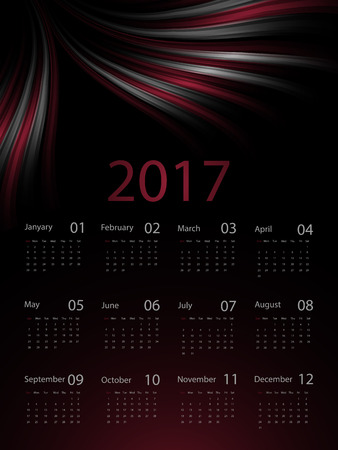 Dark wavy 2017 calendar design. Elements for your workのイラスト素材