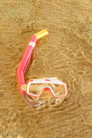 scuba diving idea on a summer sandy background.tropic design minimal conceptの写真素材