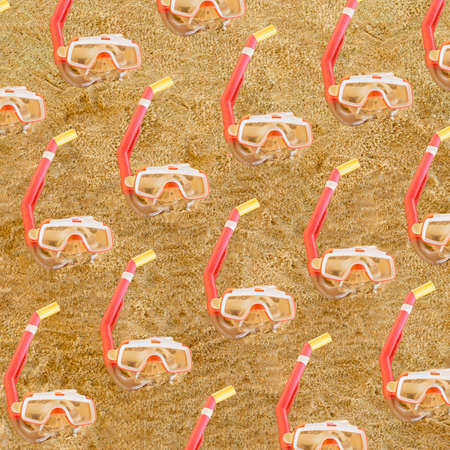 scuba diving idea on a summer sandy background.tropic design minimal pattern conceptの写真素材