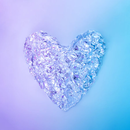 Disco heart with neon colors aesthetic.Valentine modern love design.Trendy heart design. Love aesthetic.Mothers day flat layの写真素材