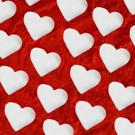 Heart on a vibrant red soft dusty background. Valentine love aesthetic pattern design.Abstract copy...