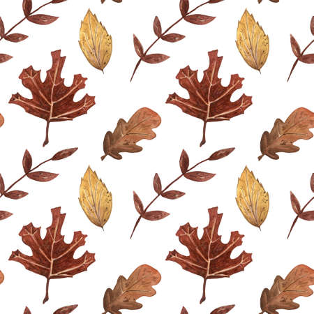 Watercolor seamless autumn-themed pattern. The hand-drawn backdrop for the fabric, wrapping paper or another packaging.の写真素材