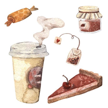 Watercolor autumn-themed set. The hand-drawn illustration for the fabric, wrapping paper or another packaging.の写真素材