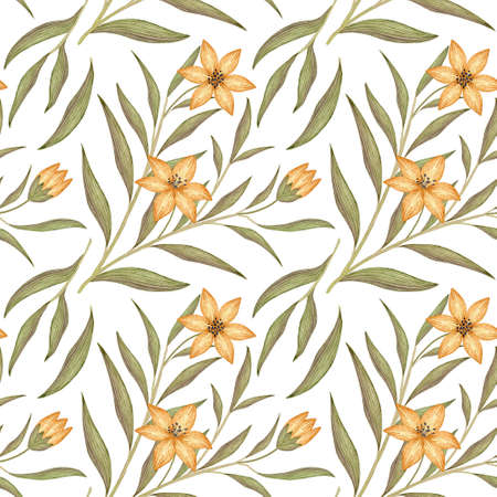 Watercolor seamless floral pattern with the vintage flowers.の写真素材
