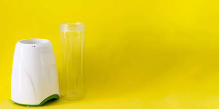 smoothie with cottage cheese and fresh berries on a solid yellow backgroundの写真素材