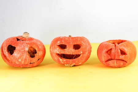 small orange cut out halloween pumpkin lantern jackの写真素材