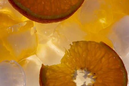 Orange fruit with ice macro detail inside.の写真素材
