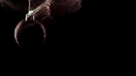 shiny trail from new year shiny pink ball on black backgroundの写真素材