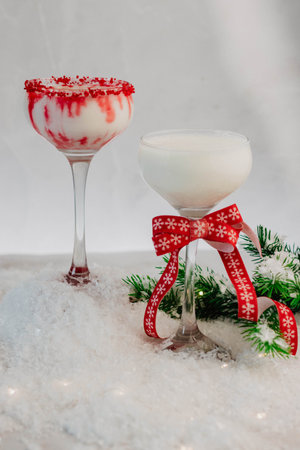 Winter milkshake in a high glass. Eggnogの写真素材
