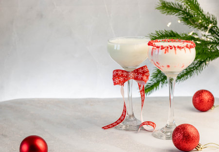 Winter milkshake in a high glass. Eggnogの写真素材
