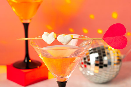 High glass glasses with cocktails. Valentines Day cocktailsの写真素材
