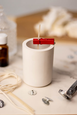 White concrete soy wax candle cupの写真素材