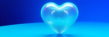 A blue glowing heart on a blue background. The bannerの素材