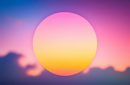 Orange circle on the background of the sky in orange and purple colorsの素材
