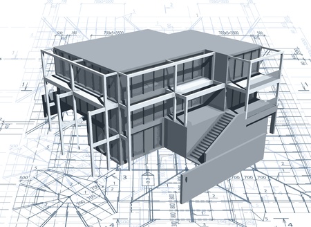 Architecture model house with blueprintのイラスト素材