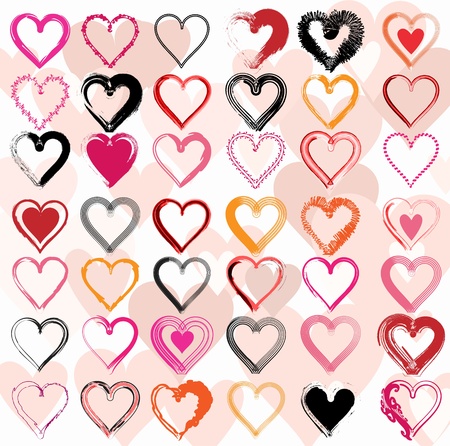 Set of scribble hearts with grungy texture のイラスト素材