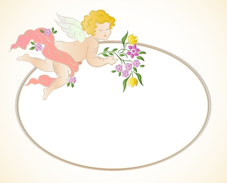 Angel with flower cardのイラスト素材
