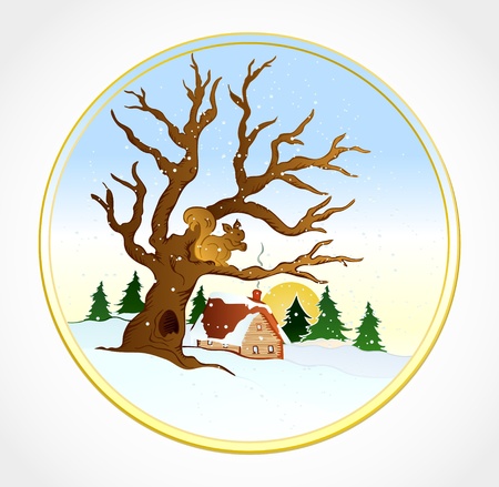 Village winter landscape  backgroundのイラスト素材