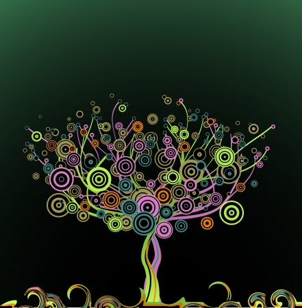 Abstract tree with circle colorful leaves  のイラスト素材