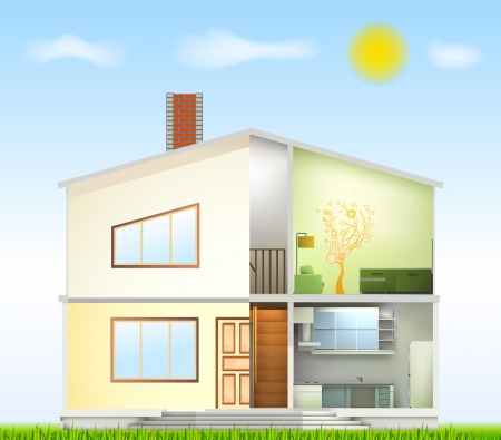 Cut in house interiors and part facadeのイラスト素材