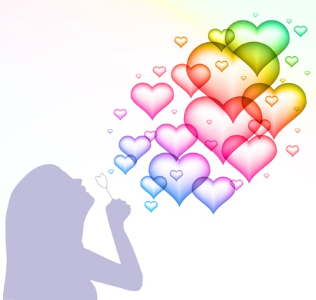 Girl blowing bubbles  backgroundのイラスト素材