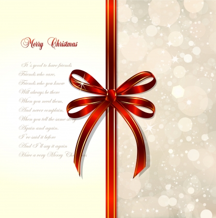 Red bow on a magical Christmas over  Vector illustrationのイラスト素材