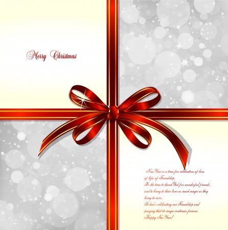 Red bow on a magical Christmas background  Vector illustrationのイラスト素材