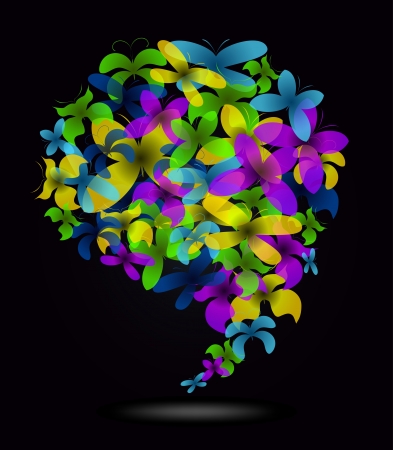 Butterfly glossy speech icons on black  Vector illustrationのイラスト素材