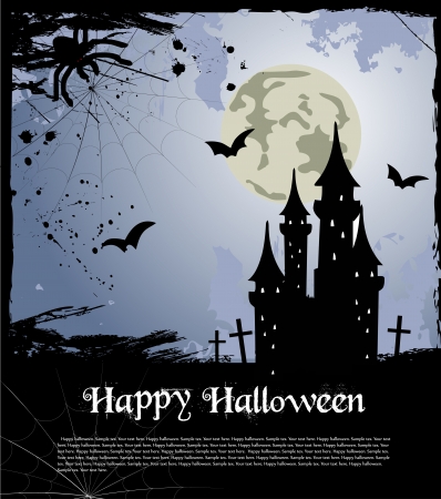 Halloween card with castle, bats and pumpkinのイラスト素材