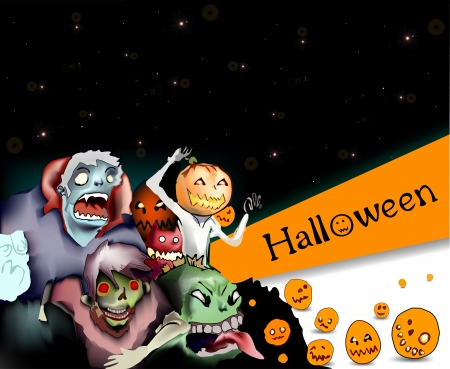 Illustration of terrible monsters in night Halloweenのイラスト素材