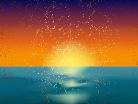 Vintage illustration of the sunset on sea  Vectorのイラスト素材