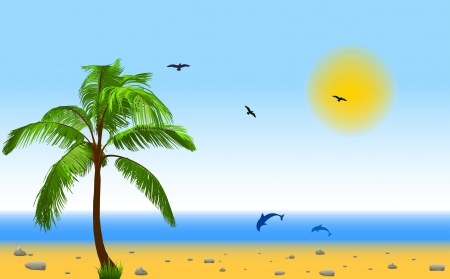 Sea and coconut palmのイラスト素材