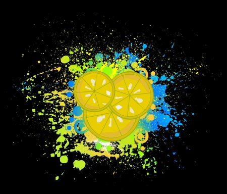 Black background with slices of lemonのイラスト素材