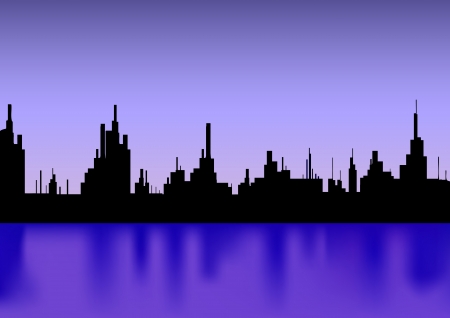 City with reflection silhouette  Vectorのイラスト素材