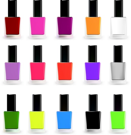 Set bottles of nail polish in various colors  Vectorのイラスト素材