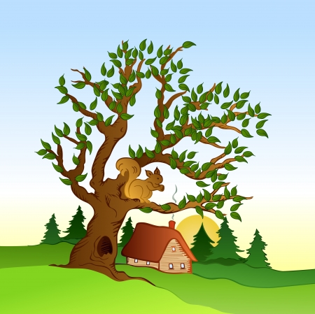 Village summer landscape   illustrationのイラスト素材