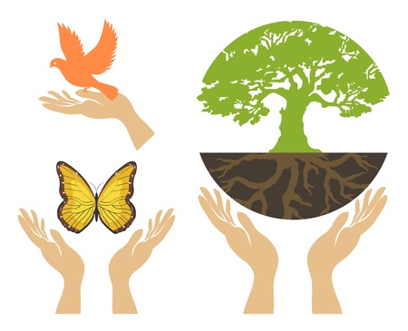 Nature Icons with hands   setのイラスト素材