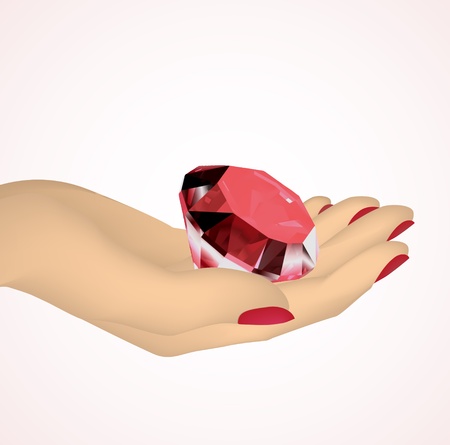 Red diamond in the hands of women  のイラスト素材