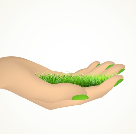 Hand holding green grass  Vectorのイラスト素材