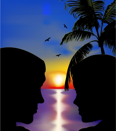 Couple in love at sunset のイラスト素材